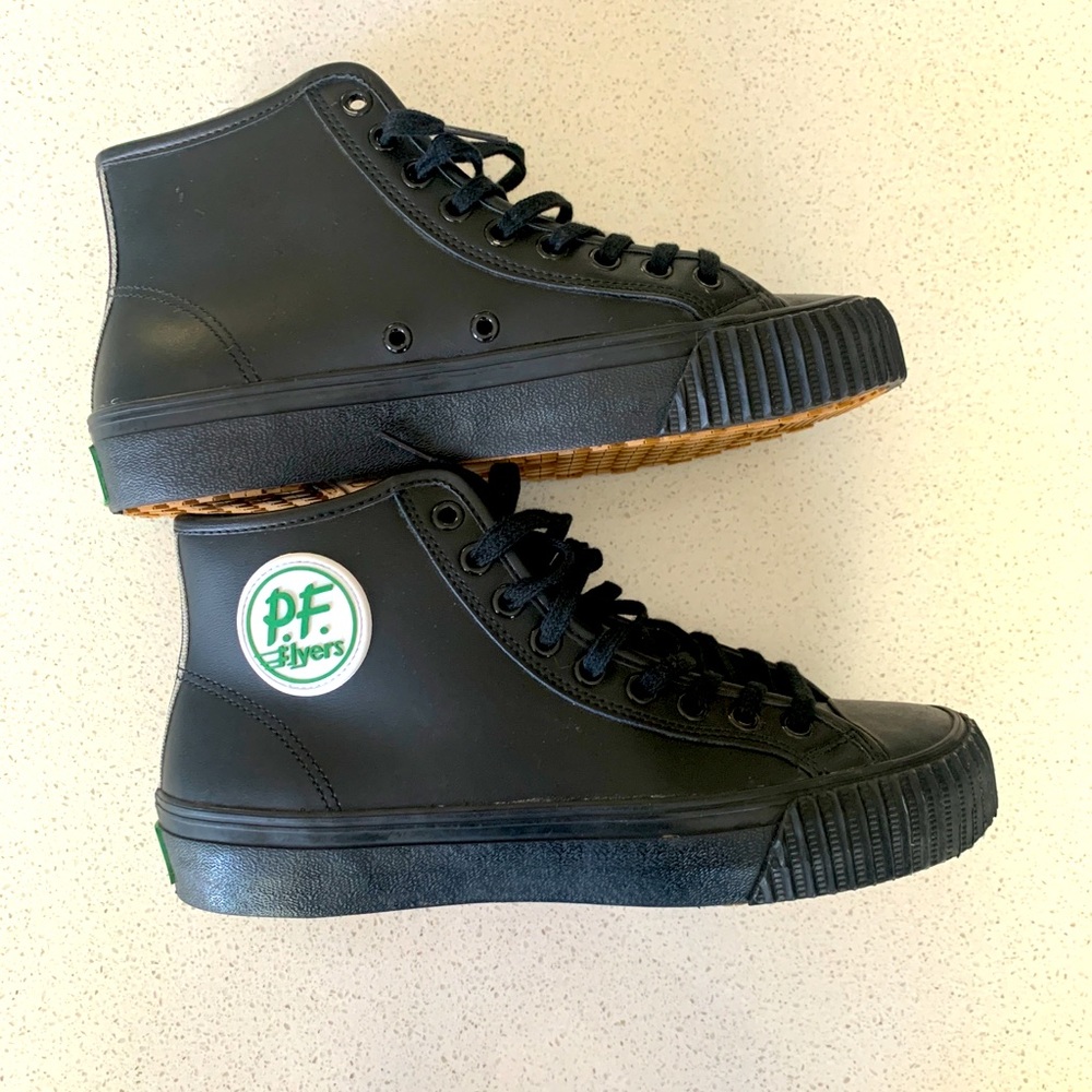 PF Flyers Sandlot Center Stripe Black Leather Sneaker High Top Men Sz 7.5 W9